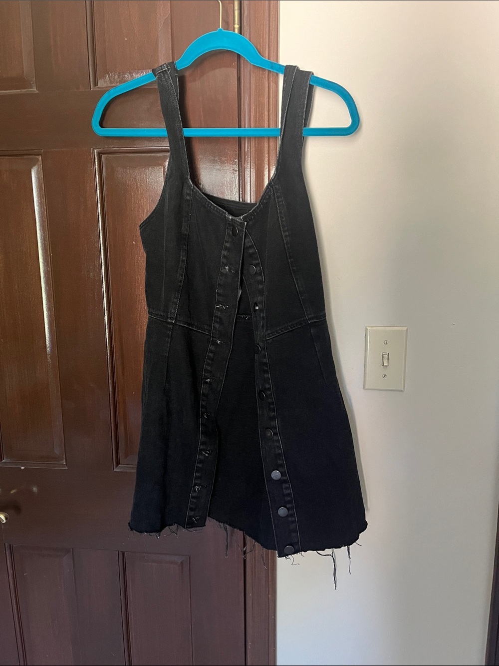 Urban Outfitters Black Denim Button-Front Pinafore Dress